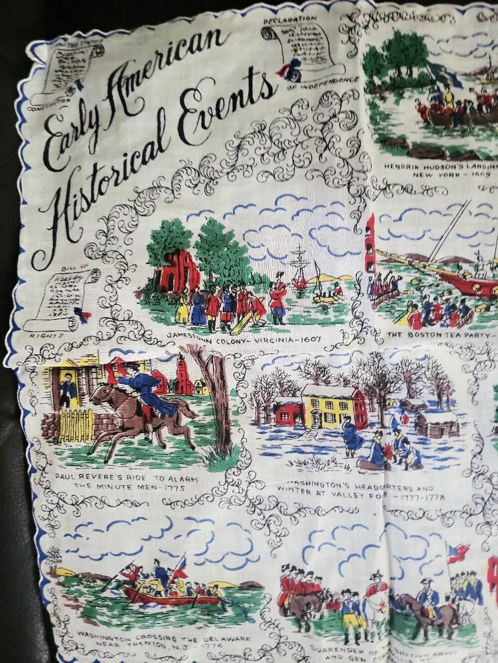 Vintage Early American Historical Events Souvenir Handkerchief